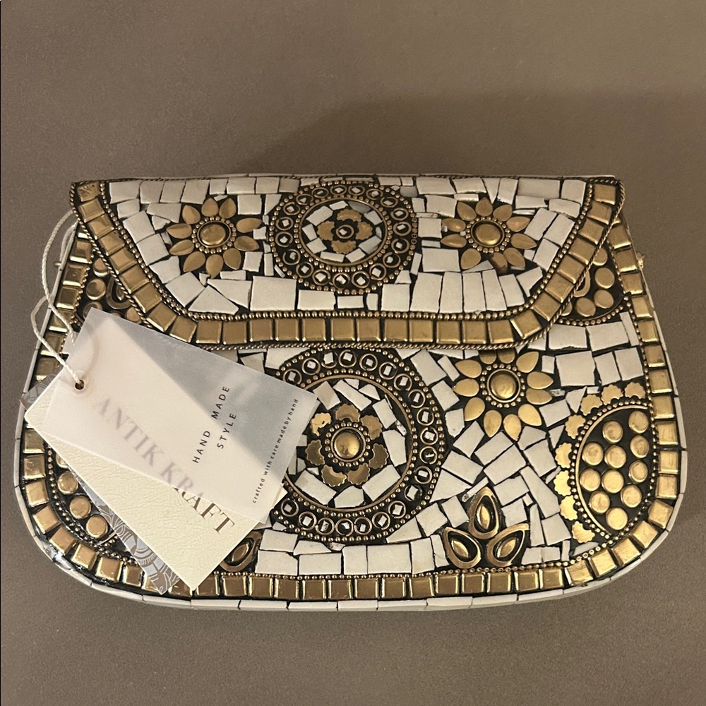 Chic Gold and White Mosaic Clutch